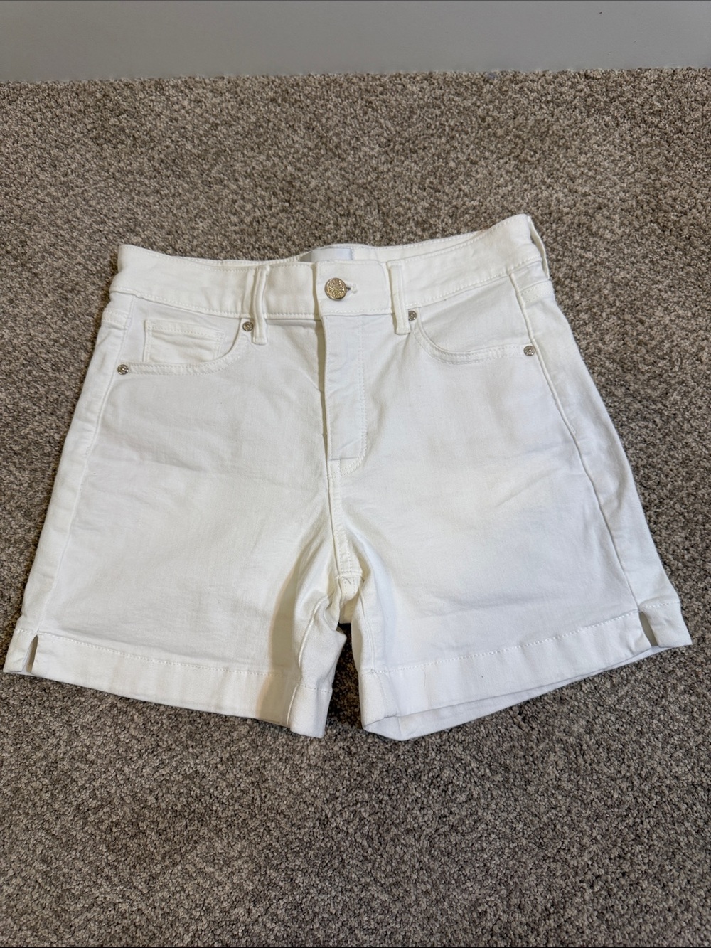 White House Black Market White High-Waist Denim Shorts